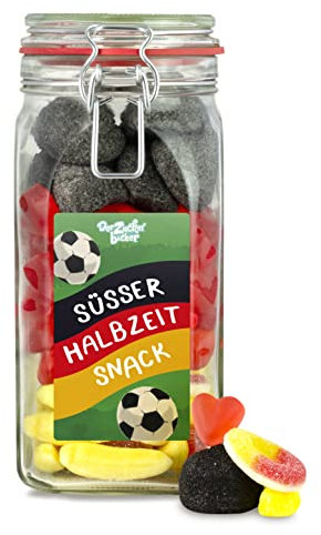 Süßer Halbzeit-Snack – Süßigkeiten Deutschland-Flagge in großem Glas, süße Geschenk-Idee für Fußball-Fans