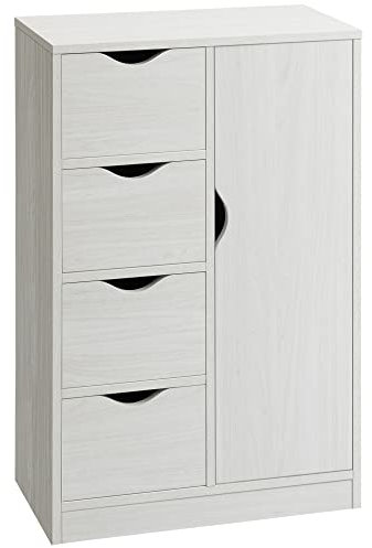 HOMCOM Meuble de Rangement Buffet Commode Moderne 1 Placard et 4 tiroirs - en Bois - pour Salon, Cuisine, entrée, Salle à Manger - Blanc