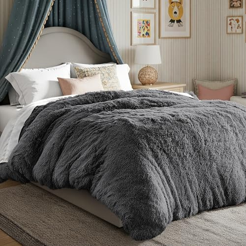 Bare Home Shaggy Fleece Duvet Cover (Queen, Grey)