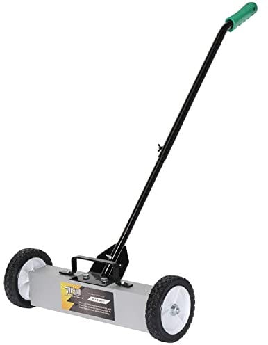 TUFFIOM 18'' Rolling Magnetic Pick-Up Sweeper |45-LBS Capacity, with Quick Release Latch & Adjustable Long Handle, for Nails Needles Screws Collection