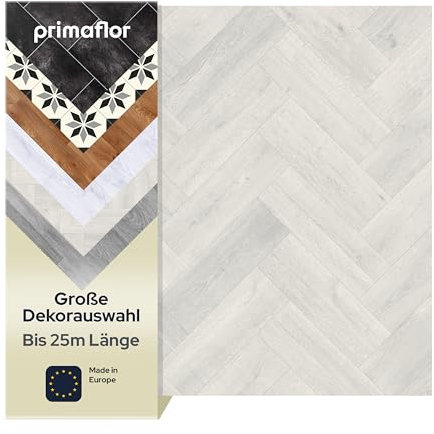Primaflor PVC Bodenbelag Meterware - TURIN, Fischgrät Weiß 009S, Vinyl-Boden in Fliesenoptik für Küche, Wohn- und Badezimmer, Hochwertige Auslegware, Anti-Rutsch Oberfläche, MUSTERSTÜCK