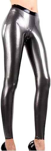Lange Sexy Latex-Leggings Aus Zinn Und Schwarz Mit Reißverschluss Im Schritt, Gummihose, Hose,Silber,3X-Groß