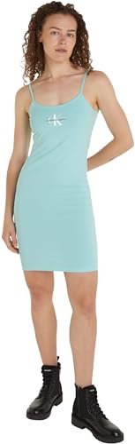 Calvin Klein Jeans Damen Kleid Monologo schmale Träger, Türkis (Blue Tint), XXL