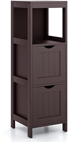 COSTWAY Bathroom Floor Cabinet, Freestanding Wooden Storage Cupboard with 2/4 Drawers, Bathroom Storage Unit Slim Side Cabinet Organizer for Living Room and Hallway (2 Drawers + 1 Shelf, Brown)