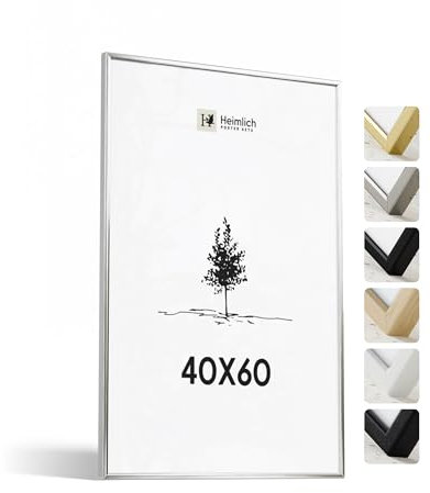 Heimlich® - Bilderrahmen - 40x60 cm, Aluminium Metall, Silber - Mittlerer DIY-Collage-Rahmen mit Kunststofffolienabdeckung - Nur zur Wandmontage