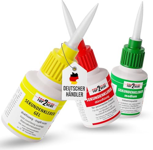 Top2Glue Sekundenkleber extra stark - 3x50g - Lange Haltbarkeit - Superkleber wasserfest und temperaturbeständig mit Anti-Austrocknungs-Spitze - Sekundenkleber Gel - Super Glue Industrie Alleskleber