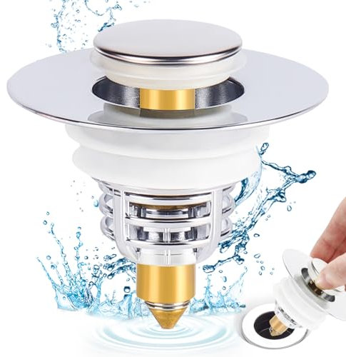 Tappo Lavandino Bagno, Glovios Inossidabile Tappo Bidet Universale con Filtro Anti Clogging, Tappo Lavabo Bagno Click Clack per Bagno Cucina Vasca (32-42mm)