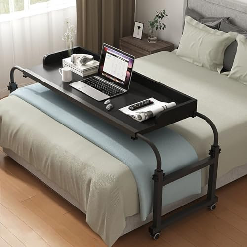 GXQFC Table Roulante de Lit Canapé, Table de Lit avec Réglable en Hauteur 65-95CM Bureau pour Ordinateur Portable Réglable 115-210cm avec 4 Roulette Verrouillable pour Chambre Canapé(Color:Noir)