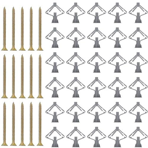 100 Piezas Tacos para Placas de Yeso, Fijaciones para Placas de Yeso y Tornillos, Tacos para Pared, Anclaje de Expansión para Fijación en Panel de Yeso, 50 Tacos de Yeso+50 Tornillos