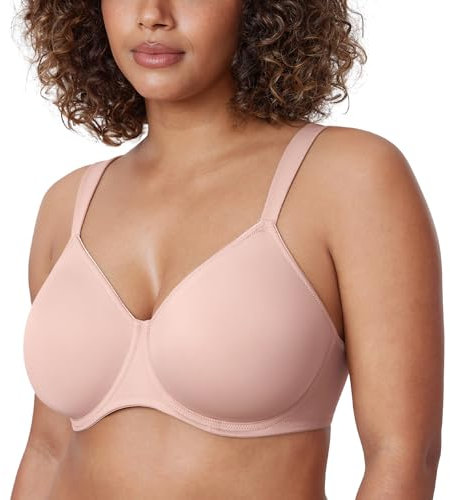 Delimira Women's Non-Padded Minimiser Bras Full Coverage Seamless Underwire Plus Size Smooth T Shirt Bra Gentle Rose 38DD