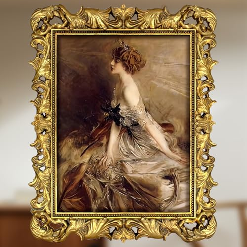 FJXMFRAME Goldener Bilderrahmen, 28 x 35 cm, Vintage-Stil, kunstvoller Bilderrahmen, antiker Barock zum Aufhängen, passend für 28 x 35 cm oder mattiert für 20 x 25 cm große Fotos