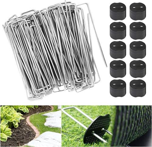 ZSMJAER 100er Erdanker Anti-Rost Bodenanker für Gartenvlies,Solide Anker für Kunstrasen,Kunstrasenerdanker 40x150mm, Stabil und Tauchen Unsichtbar in Die Erde/Rasen ein, 100 Unterlegscheiben inklusive