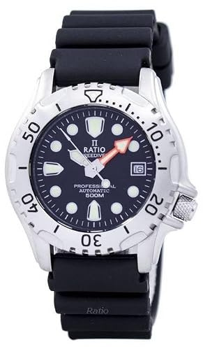 RATIO Free Diver Professional 500M Saphir Automatik 32GS202A Herrenuhr, Schwarz , Armband