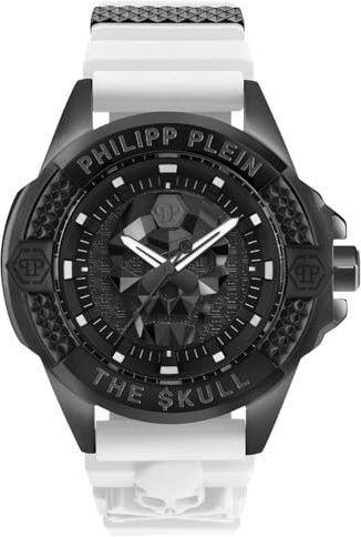 Philipp Plein Unisex-Armbanduhr Analog Quarz The $Kull Silikon, Schwarz/Weiß - Pwaaa2624, Armband