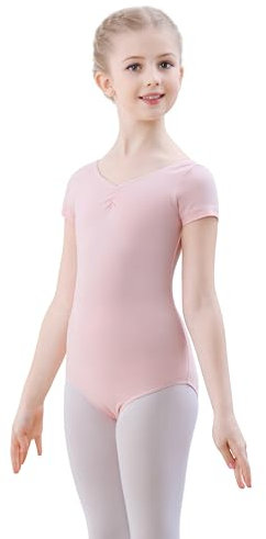 FONLAM Body da Balletto Danza per Bambine Body Danza Classica Ballo Manica Corta Body Ginnastica Ragazze Cotone (Rosa, 12-14 Anni)