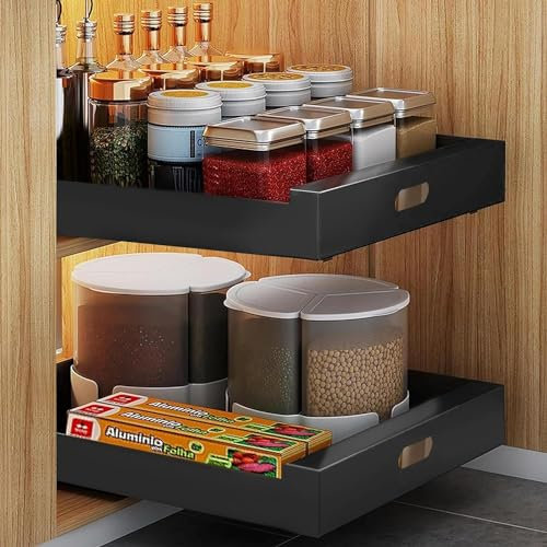 TINMAGI 2 Cajones Telescópicos,Organizador de gabinete extraíble,cajón deslizante extensible,Organización de Armario de Cocina,no Requiere Taladrar ni Clavar