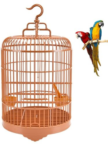 PLABNK Runder Haustierkäfig aus Kunststoff, Ausstellungskäfig, Papageiensittich, Kanarienvogel, Lovebird, Tigerfell, Vogelkäfig, 25 x 25 x 45 cm,Gold