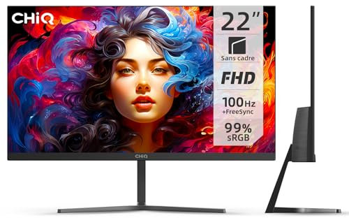 CHIQ 22F650, Écran 22 Pouces, Moniteur PC FHD (1920 x 1080), FreeSync + 100 Hz, Ultra-Mince, 99% sRVB, HDMI, VGA, Montage VESA,2024