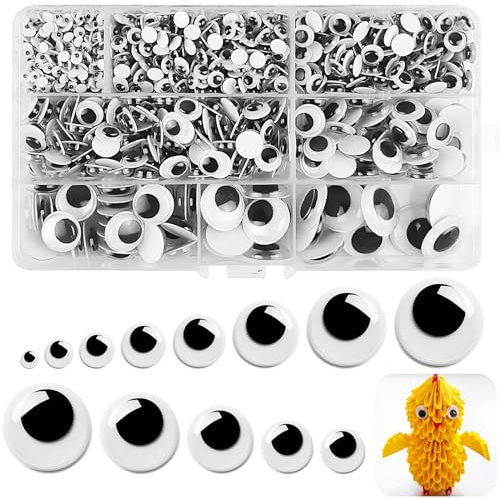 HavaCue 1100 piezas de ojos móviles autoadhesivos, 4-20 mm ojos saltones autoadhesivos, ojos redondos autoadhesivos, ojos adhesivos de plástico para manualidades, álbumes de recortes, juguetes,