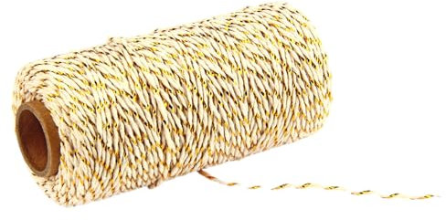 SYSUII 1 rouleau de ficelle en coton - 100 m x 2 mm - Corde de bricolage - Corde décorative - Corde en coton - Corde à tricoter pour emballage cadeau, artisanat, jardinage - Doré beige