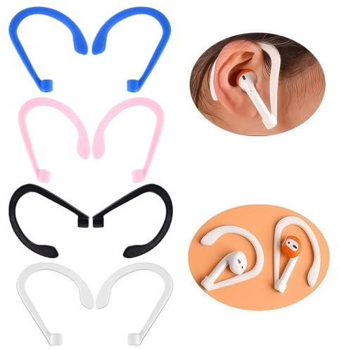 Pwocvoe 4 Pairs Ear Hooks for Airpods Wireless Earbuds Holder Universal Silicone Secure Ultra-Light Earphone Loops Anti-lost Anti-Slip Sports Headset Hooks with Pro 1 2 3 for Running Exercise