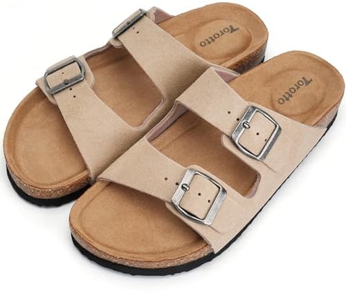 Torotto Womens Sandals Mules Cork Footbed Arch Support Slides Two Adjustable Straps Indoor Outdoor(apricot,8 uk)