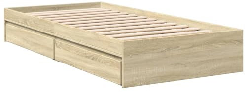 vidaXL Bettgestell, Bett mit Schubladen für Schlafzimmer, Bettrahmen mit Lattenrost, Schlafzimmerbett Einzelbett, Sonoma-Eiche 90x190cm Holzwerkstoff