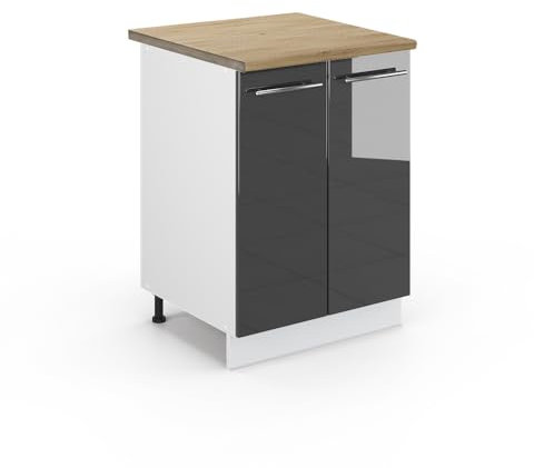 Vicco Küchenunterschrank Fame-Line, Anthrazit Hochglanz/Weiß, 60 cm, AP Eiche