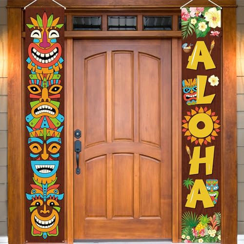 TUTUXMA Hawaii Deko Banner - Aloha Party Hintergrund Türdeko, Tiki Tür Banner, Groß Hawaiian Luau Dekorations für Sommerparty Beach Lauv