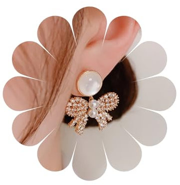 Boho Opal Gold Bow Stud Ohrringe Winzige Strass Bow Dangle Stud Ohrringe Golden Plated Bow Drop Ohrringe Nette Bow Ohrhänger Schmuck für Frauen und Mädchen (Opal)