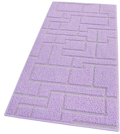 Tappeto Casa Cucina 3D Tinta Unita Design Geometrico Moderno Assorbente Antiscivolo 50x145 Viola