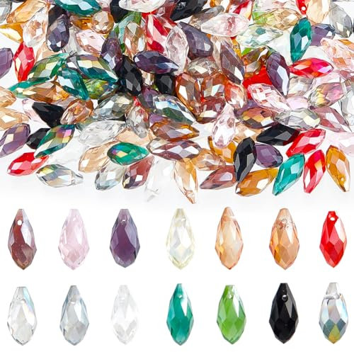 SUNNYCLUE 1 Caja de 280 Piezas de Cuentas Facetadas de Vidrio de Colores Cuentas de Vidrio Facetadas Cristal Transparente Lágrima Gota de Agua AB Color Espaciador Cuentas Sueltas para Fabricación de J