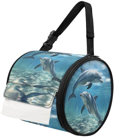 TOADDMOS Unterwasser-Delfin-Papierhandtuch-Aufbewahrungstasche, rund, wasserdicht, für den Außenbereich, Oxford-Stoff, Rollenpapierhalter, geeignet für Badezimmerrollen