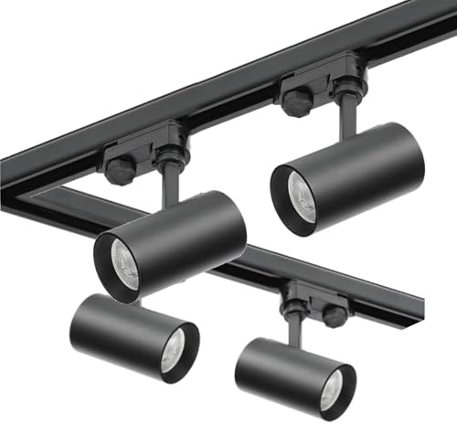 3-Phasen-Schienen-Set NEXTRACK - Schienensystem Komplett-Set mit 4x GU10 Lampe und 2x 1m Schiene, L-Verbinder, Netzteil, Kappe (Schwarz, 2 x Schiene 1 Meter Verbinder L)