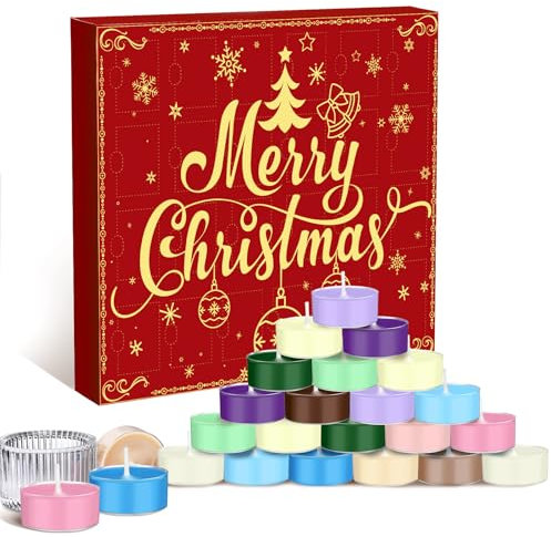 Conelist Kerzen-Adventskalender 2024, für Erwachsene, Damen, Herren, Duftkerzen, Geschenk, inklusive 24 Duft-Teelichtern und 1 Keramik-Kerzenhalter, Countdown bis Weihnachten, Geschenk für Familie und