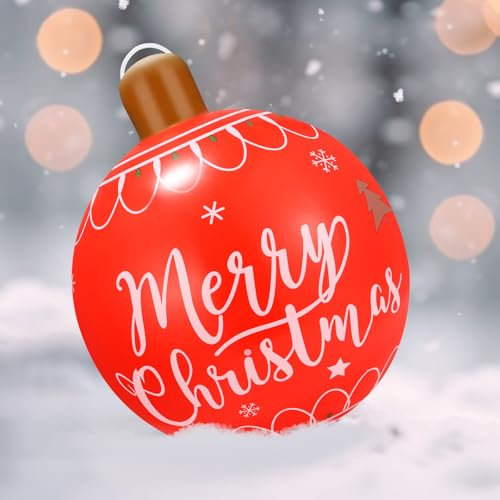 Weihnachten Aufblasbar Ball,66CM Weihnachtskugeln Outdoor Aufblasbar,Aufblasbar Weihnachtskugel,Geeignet für Weihnachtsdekoration, Heimdekoration und Gartendekoration Im Freien (Rot C