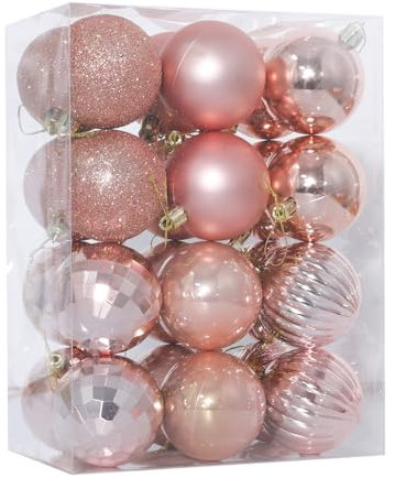 24 Pieces 60mm Christmas Tree Baubles, Christmas Balls Decoration Christmas Tree Pendants, Christmas Baubles Christmas Tree Decorations Xmas Hanging Ornaments, Rose Gold