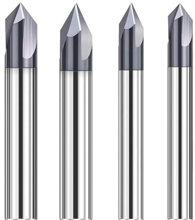 4 Stück Fasenfräser Gravierfräser: 3 Flöten Fasenfräser mit 4 mm/6 mm (60 grad und 90 grad) Schaft V Nutfräser CNC-Fräser-Set für Werkzeugmaschinen und Anfasen