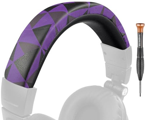 SOULWIT Protein Leather Headband Cover for Audio Technica ATH M50, M50X, M50XWH, M50XBT, M50XBT2, M50S/LE Headphones, Replacement Headstrap Pad Repair Part (Purple Black)