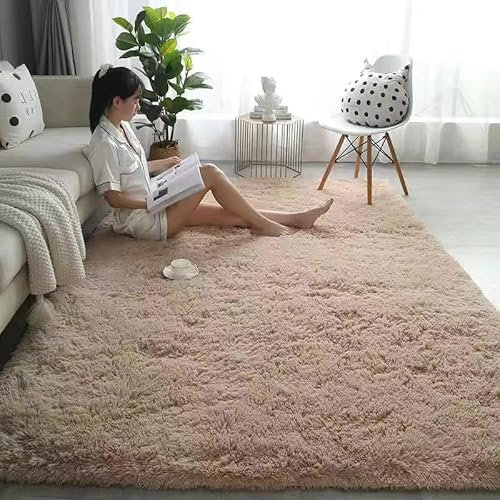 Homesally Flauschiger Teppich für Schlafzimmer, Shaggy Hochflor Weich, Anti-Rutsch Unterseite, Waschbar Moderne Deko für Wohnzimmer, Camel, 40x60cm