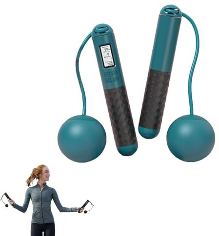 Corde à sauter sans fil pour adultes, corde à sauter numérique intelligente avec compteur – Poignée à boule de gravité, expérience d'entraînement à domicile pour homme et femme (vert)