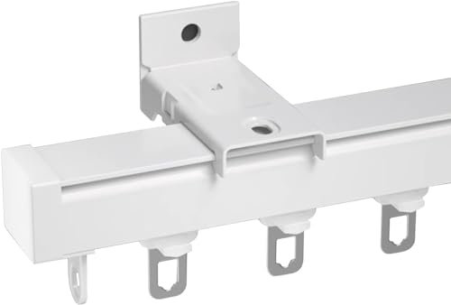 Binario per tende da soffitto con rullo, resistente, divisorio/binario per tende da soffitto, resistente, per tende supporta 80 kg, ideale per doccia, finestra a baia, divisorio, colore bianco
