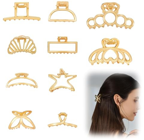 GlamRays Lot de 10 petites pinces à cheveux dorées en métal pour femmes - Cheveux épais et fins - Pinces à cheveux non glissantes pour femmes et filles - Accessoires de cheveux solides, or, L