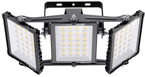 SOLLA Projecteur LED extérieur 300W 2025 Plus Nouvelle Version Mis à Jour, 30000 LM, Blanc Lumière du Jour 6000K, Étanche IP66,3 Têtes Réglables, Éclairage de Sécurité Extérieur pour Cours