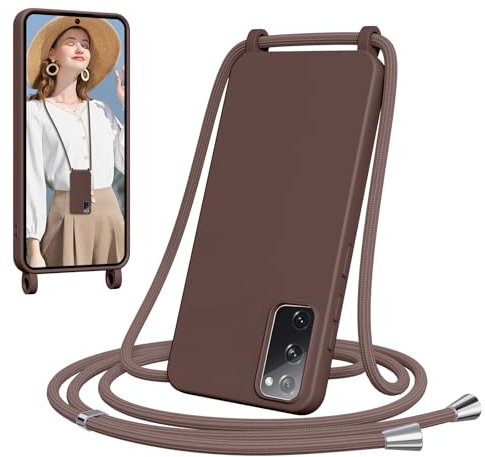 Woijrly Handykette für Samsung Galaxy S20 FE Hülle mit Band, Weiche TPU Silikon Necklace Handyhülle mit Abnehmbar Kordel, Verstellbar, Stossfest Handy Schutzhülle für Samsung Galaxy S20FE, Braun