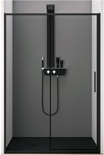 IMPALLI Box Doccia H200 Cm Estensibile 107-110 Cm Cabina Doccia A Nicchia Anta Scorrevole Chiusura Magnetica Cristallo Temperato 6 Mm Trasparente Doppia Clip Sgancio (NERO OPACO 110)