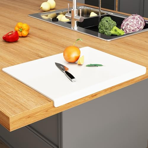 JJL Tabla de cortar de acrílico con borde de encimera, 51 x 40 cm, sin BPA, Antideslizante, Blanco, para proteger encimera de cocina, regalos creativos