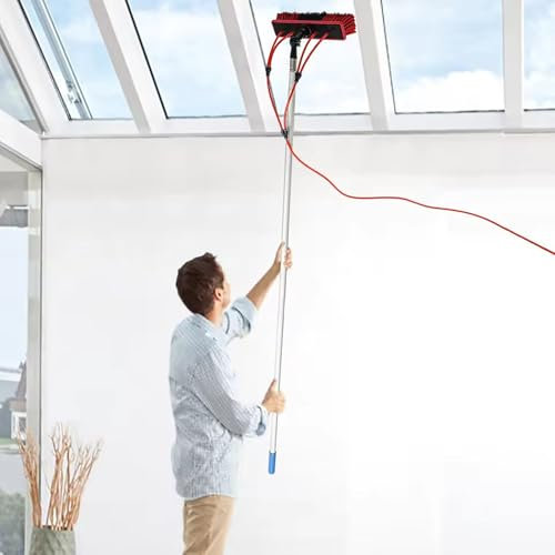 Brosse de Nettoyage pour Panneaux solaires, kit de Perche alimentée en Eau avec Perche télescopique pour Toit de fenêtre en Verre de Panneaux photovoltaïques et solaires,300cm