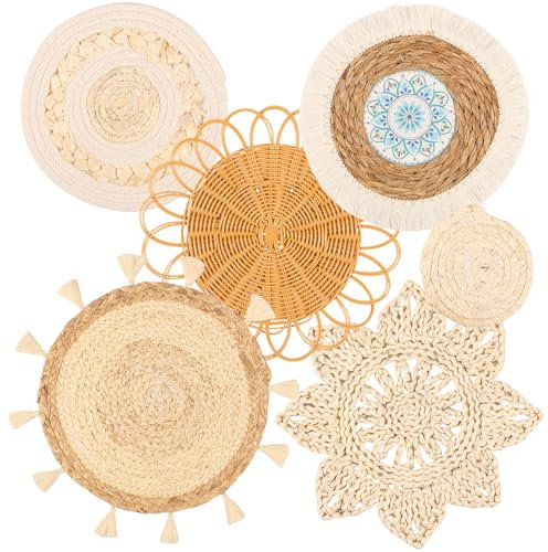 6 Stück Boho Wandkorb Set hat Außergewöhnliche Schönheit und Detail Gewebte Wanddeko aus Geflecht Bambus Korbweide Gewebtes Wandkorb Set Gewebte Hängende für Wohnzimmer Schlafzimmer Arbeitszimmer