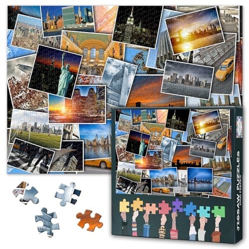 Landscape Puzzles for Adults 1000 Pieces, Set of the Travel Photos of New York City 1000 Piece Jigsaw Puzzle, Difficult Impossible Challenges, 19.5 x 27.5 Inch